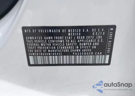 2019 Volkswagen Jetta 1.4T R-Line/1.4T S/Se from USA, damaged, VIN 3VWCB7BU0KM165432